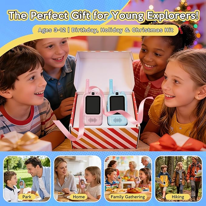 Video Walkie Talkies for Kids, Dual Camera 2-Pack Rechargeable Video Intercom,1600 Ft Range 2 Way Radios Toys|Voice Chat&Photo, Gifts for Age 3-12 Boys Girls Indoor Outdoor Games, Camping (Pink/Blue)