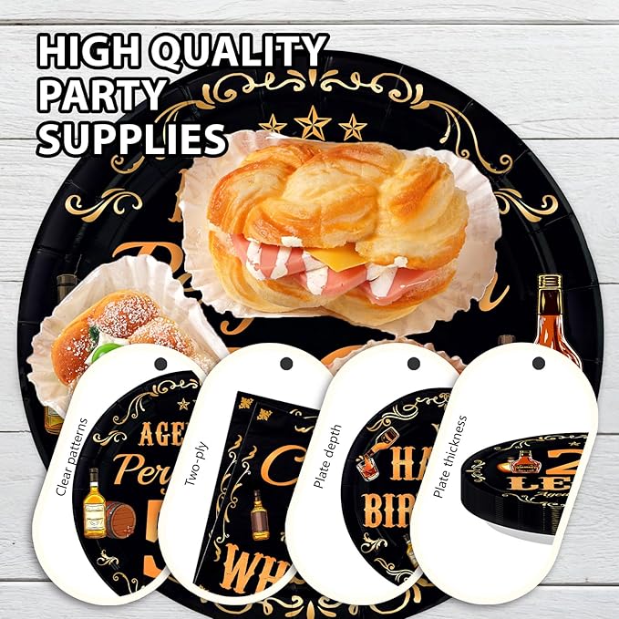 96 Pcs Whiskey 50th Birthday Party Supplies Aged To Perfection 50th Plates and Napkins Disposable Cheers and Whiskey Tableware Set for Men Vintage 50 Years Old Birthday Party Decorations Serves 24