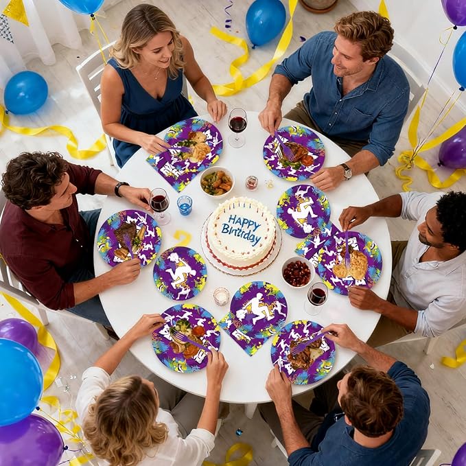 96Pcs Parkour Birthday Party Decorations Purple Happy Birthday Plates and Napkins Parkour Theme Tableware Set for Men Women Extreme Sports Run and Jump Party Supplies Serves 24