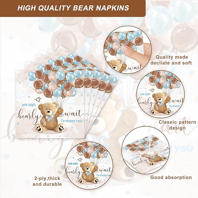 120PCS We Can Bearly Wait Party Supplies for Boys Girls Baby Shower Bear Themed Teddy Pregnancy Announcement Decorations Tableware Set Dessert Plates Napkins Cups Set for 20 Guests
