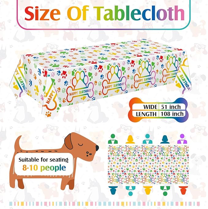 Newwiee 3 Pcs Paw Print Tablecloth Plastic Disposable Colorful Table Cover Puppy Dog Table Cloth Paw Print Party Supplies for Dog Pet Themed Party Decorations Supplies Favors, 51 x 108'' (Colorful)