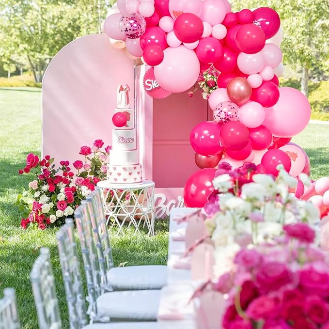 147pcs Pink Balloon Garland Arch Kit for Girls Birthday Party Supplies Set Red Lips and Lipstick Foil Mylar Kiss Balloons for Makeup Valentines Wedding Backdrop Decor