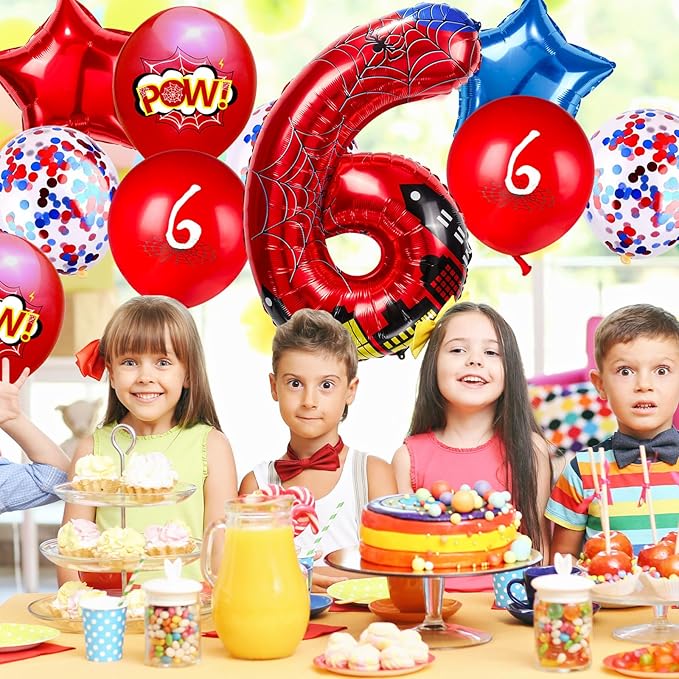 Cartoon Hero 40 Inch Red and Blue Spider Theme Number Foil Birthday Decoration Balloons, Cartoon Party Birthday Supplies, Number large Balloons for Spider Theme Party (6)