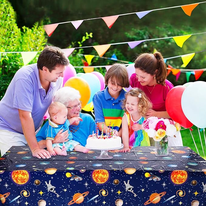 Sumind 1 Piece Space Tablecloth Decorations Plastic Outer Solar System Table Cover Planet Design for Kids Space Theme Birthday Party Decorations and Supplies for Birthday Home, 54 x 108 Inch