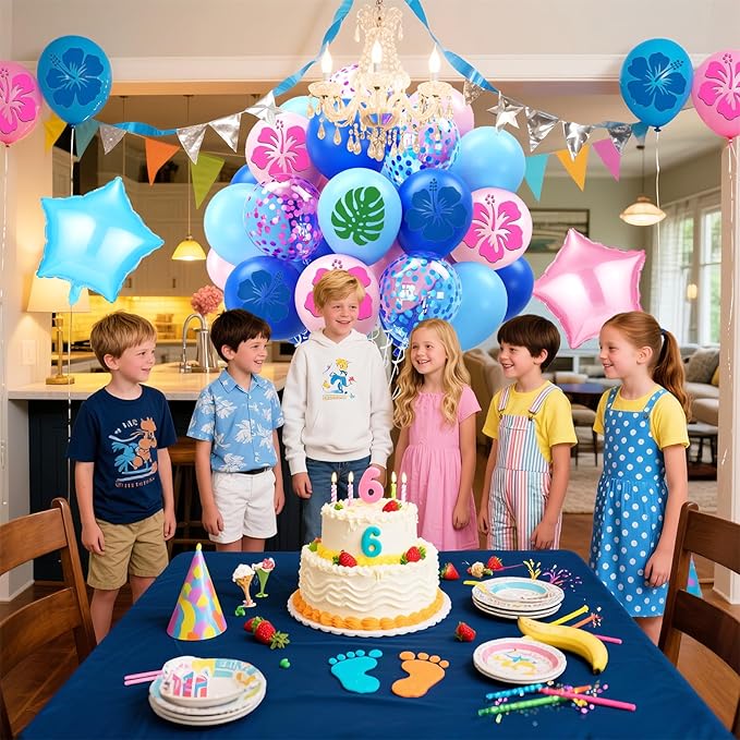 Blue Pink Light Blue Balloon 54Pcs 12 Inch，Cute Print Balloons for Cartoon Themed Birthday Party Decorations Boys Girls Hawaiian Gatherings Party Supplies