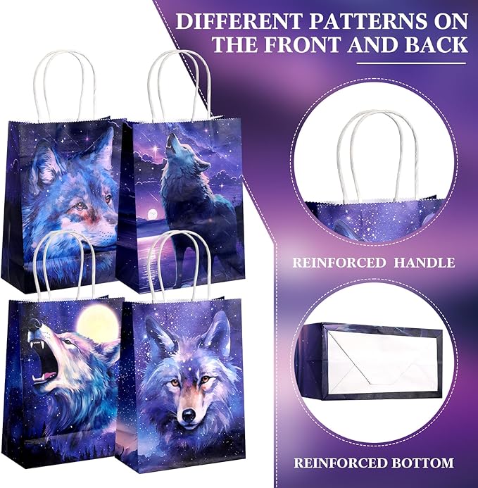 Abbylike 48 Pcs Wolf Party Favors Party Decor Birthday Supply Wolf Paper Bag Gift Mini Notebook Keychain Slap Bracelet Sticker for Baby Shower Holiday