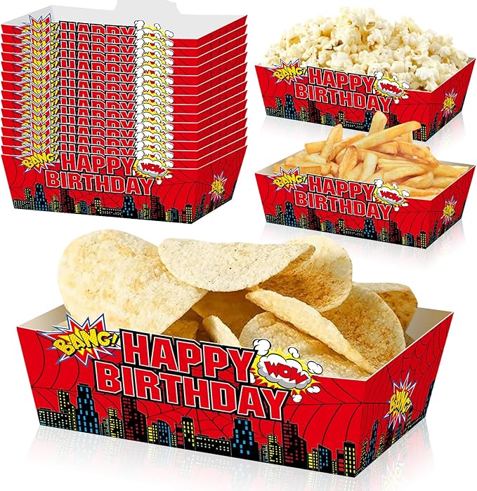 25Pcs Web Disposable Paper Food Trays for Spider Theme Birthday Party Supplies Baby Shower Decorations