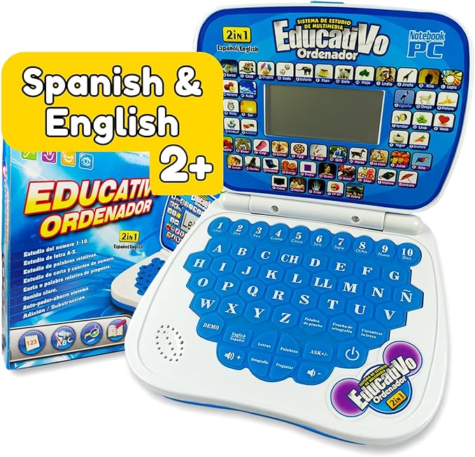 ZEENKIND Spanish & English Small Talking Laptop Toy for Kids 2 3 4 Years Old, Learn Spanish Alphabet Numbers Words Spelling Math, Interactive Bilingual Learning Laptop Toys for Toddlers