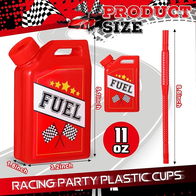 Mifoci 12 Pack Race Car Fuel Can Cups Set 11 oz Fuel Can Drinking Cups with Straw Racing Theme Birthday Party Favor for Kids Racing Car Theme Birthday Party Baby Shower Supplies