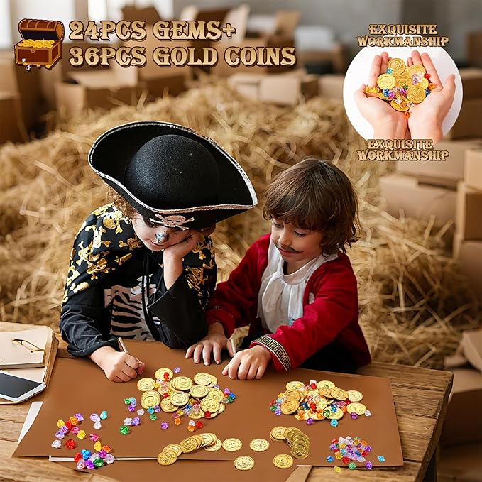 Vanblue 144Pcs Pirate Party Favors Birthday Party Decorations Supplies Pirate Eye Patch Mustache Goodie Bags Stuffers Pinata Filler Classroom Prizes Treasure Boxes for Kids Boys