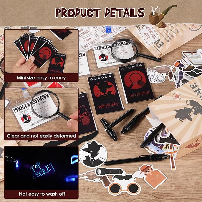 Vanblue 134Pcs Detective Party Favors Spy Kit Escape Room Birthday Party Decorations Supplies Magnifying Glass Gift for Kids Treat Bags Stuffers Pinata Filler Classroom Prizes