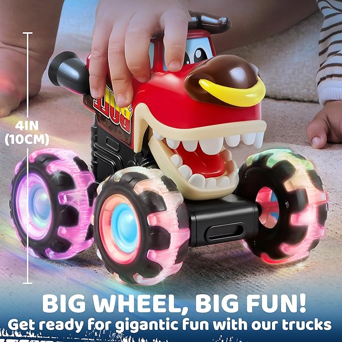 JOYIN 3 Pack Monster Truck Toy - Motion Activated Light Up Cars for Toddlers - Monster Glow Rover LED Wheels - Baby Boy Toys - Press and Go Trucks for Kids Boy Birthday Gifts Easter Basket Stuffers