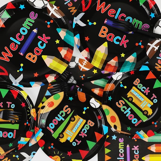 gisgfim 96 Pcs Back to School Party Plates and Napkins Party Supplies School Season Tableware Set Back to School Party Decorations Favors for Kids Serves 24
