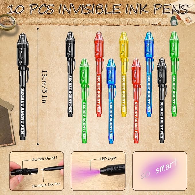 132Pcs Spy Detective Party Favors Kit for Kids Sunglasses, Invisible Ink Pen, Magnifying Glass, Secret Agent Name Tags for Spy Cosplay Escape Room Party Favors Detective Party Decorations