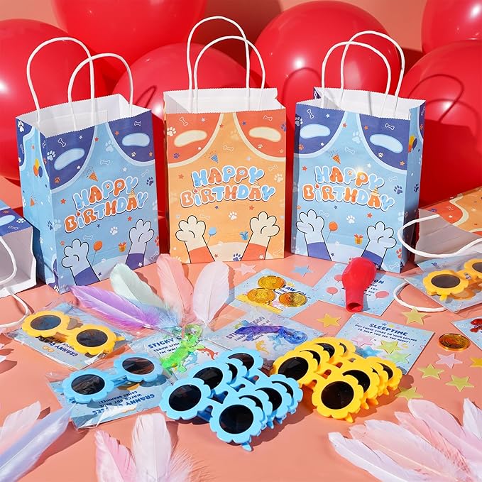Vanblue 144Pcs Blue Color Dog Party Favors,Birthday Decorations Supplies for Kids,Red Balloon,Sticky Gecko with Cards Pinata Stuffers,Gift Bag Goodie Bag Stuffers,Classroom Rewards,Family Games