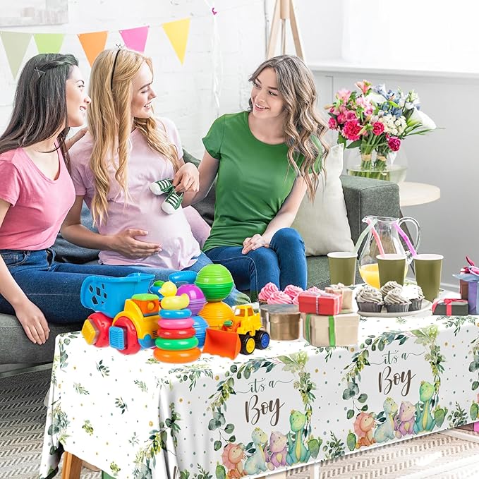 3pcs Dinosaur Baby Shower Tablecloth for Boy Dino Baby Shower Decorations Disposable Waterproof It's a Boy Table Cover, Dinosaur Theme Baby Boy Shower Party Supplies, 43in x 70in