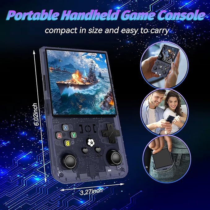 R36max Retro Handheld Game Console,64gb Memory,4000mah Battery, 18000 Pre-Installed Games ,4.0-Inch IPS Hd Screen Portable Retro Gaming Console,Suitable for Travel and Home Use (Grey) (Gray, 64, GB)