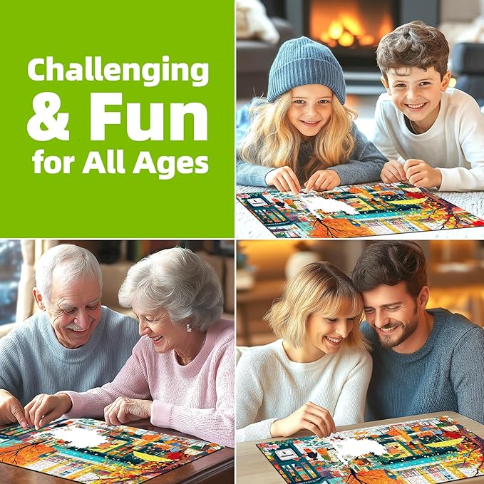 Autumn Cafe Scene Puzzle for Adults 500 Pieces Colorful Street Jigsaw Puzzle with Letters on Back Fall City Street Landscape Challenging Puzzle Ideal for Family Game Nights & Seniors (23''×15'')