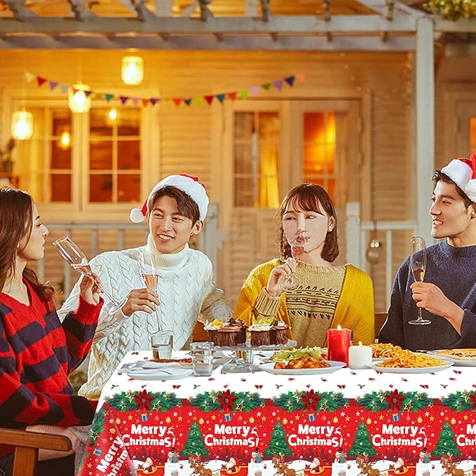 4 Pack Christmas Table Cloth Christmas Party Tablecloth Xmas Party Decoration Christmas Party Table Cover Xmas Table Cover with Christmas Tree and Snowflake 51 X 86 in