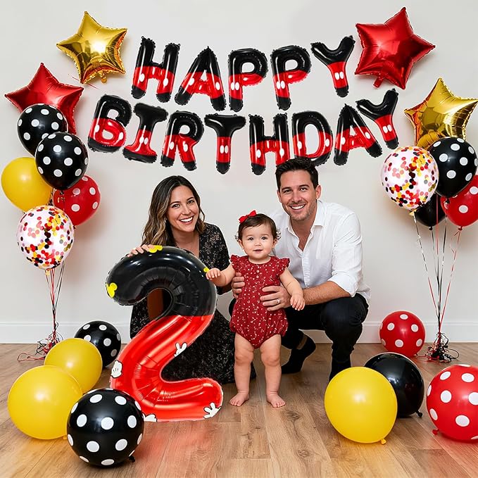 YIIHMEI Oh Twodles Mouse Balloons Birthday Decorations Toodles Party Supplies Boy Red And Black Foil Balloon Banner 40inch Number 2