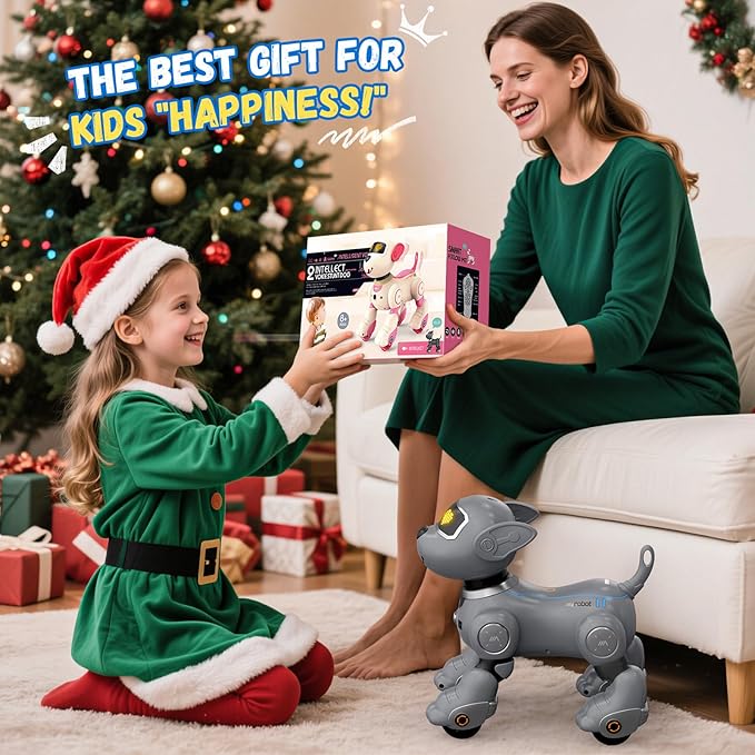 Robot Dog for Kids, Smart Remote Control Robots Dancing Toy for Boys and Girls Birthday Gifts for Children (Gray)