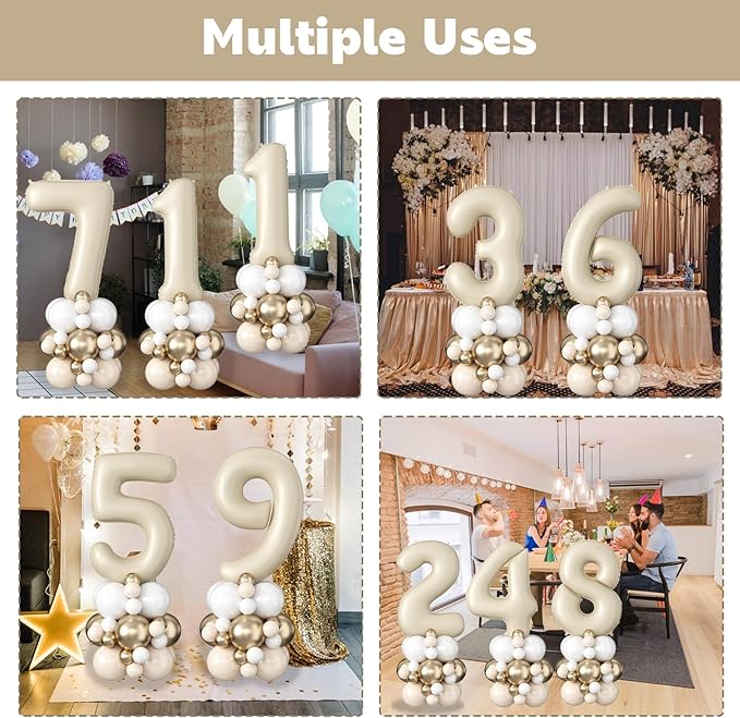 40 Inch Cream Number 5 Birthday Balloon Beige White Sand Number Five Foil Balloon Tower Giant Large Nude Neutral Digit Helium Balloons Stack Stand for Girls Boys 5th Anniversary Party Decoration