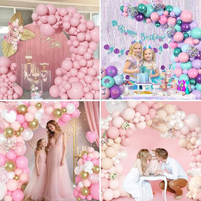Amandir 153pcs Pink Balloons Arch Garland Kit, Different Sizes 18 12 10 5 Inch Latex Pastel Pale Light Pink Balloon for Princess Birthday Bridal Wedding Gender Reveal Valentines Day Party Decorations