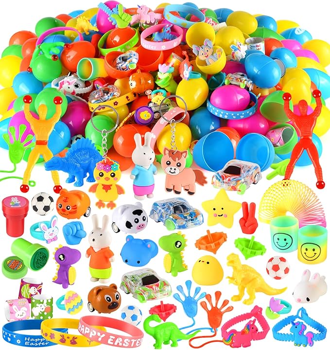 100 Pack Prefilled Easter Eggs with Assorted Toys, Bright Colorful Easter Eggs for Easter Basket Stuffers/Fillers, Easter Eggs Hunt, Classroom Prize Supplies, Party Favors Bulk for Kids