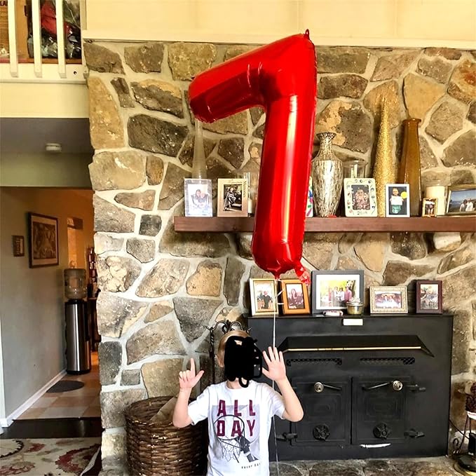 Red Number 7 Balloon, 40 Inch Large Number 0-9 Set with Foil Balloons for Boys Girls 7th Birtyday Party Decoration Anniversary Graduation Celebration New Year Party for Women Men Supplies