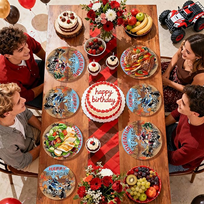 96Pcs Four Wheeler Birthday Decorations ATV Quad Bike Party Plates and Napkins Dirt Bike Motocross Tableware Set for Kids Teens Boys Girls Birthday Party Supplies Serves 24