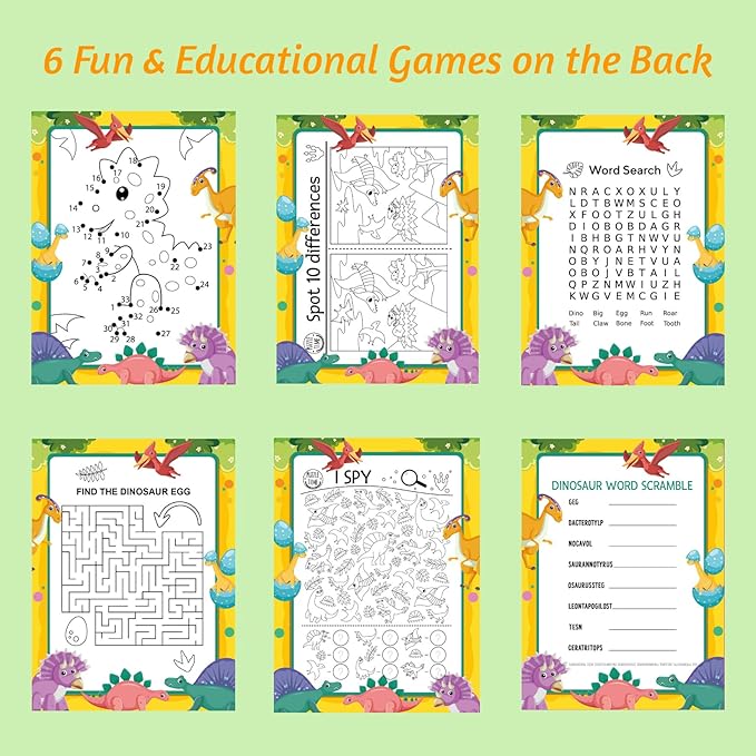 GOGREENWOVEN 24 Pack Dinosaur Party Favors for Kids - DIY Dinosaur Wood Painting Craft Kit with Thank You Cards - Dino Birthday Goodie Bag Fillers & Art Supplies for Boys and Girls