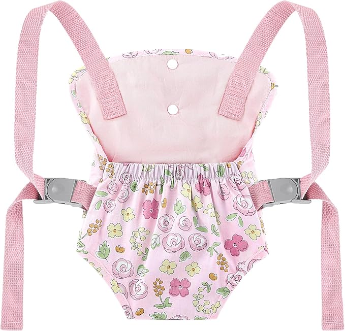 GAGAKU Baby Doll Carrier for Little Girls, Doll Accessories for Toddlers 1-3, Kids Toy Baby Dolls Sling Carrier - Pink - Moonflower