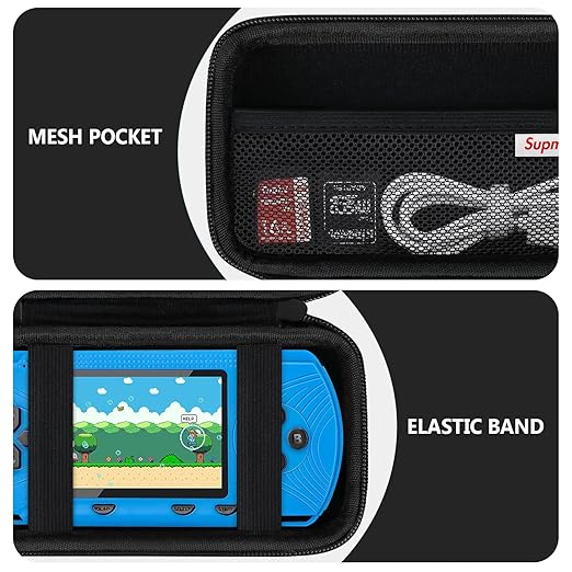 Supmay Carrying Case for GAMPLAE Handheld Game for Kids, 258 Retro Video Games Portable Gaming Player Storage Holder Travel Bag with Mesh Pocket for 3 Game Cards, Earphone,USB Cable, Black