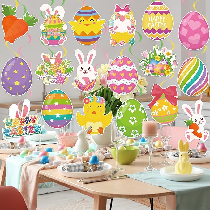 40Pcs Easter Hanging Swirl Decorations, Cute Bunny Eggs Ceiling Hanging Swirls Easter Party Hanging Swirls Streamers for Spring Party Decor Supplies