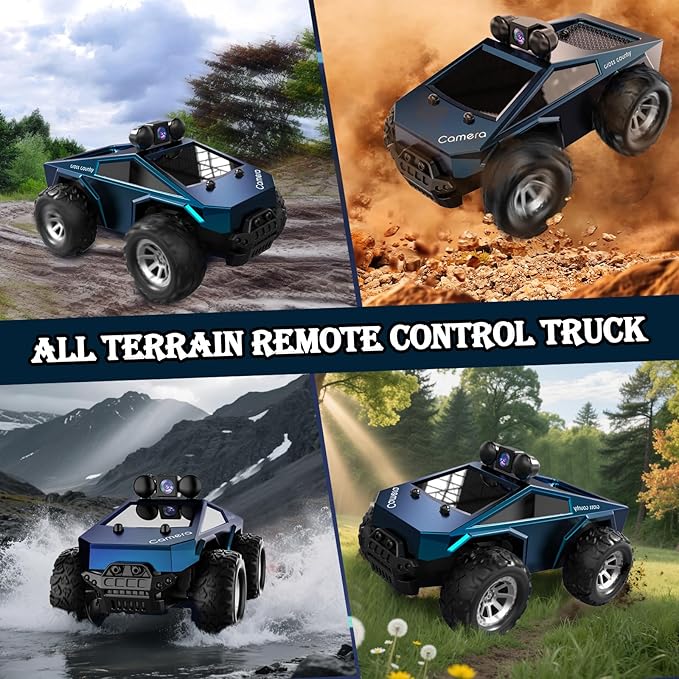 RC Car with Camera, 1/28 RC Monster Truck Toys with 720P HD FPV Camera, High Speed All-Terrain Remote Control Car, Racing Vehicle with Blinking Body Lights for Adults, Kids, Boys, Dual Control Modes