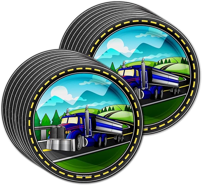 Semi Truck (Tractor Trailer) Birthday Party Supplies Set Plates Napkins Cups Tableware Kit for 16