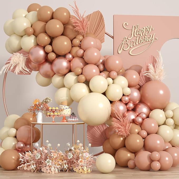 Boho Balloon Arch Kit,Retro Dusty Pink Apricot Brown Rose Gold Pastel Balloons for Girl Baby Shower Decorations Bridal Boho Wedding Engagement Anniversary Pink Birthday Party Decorations