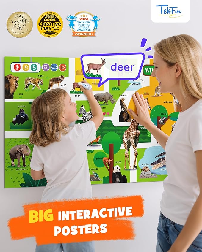 TEKFUN Interactive ABCs & 123s Learning Posters with Talking Pen, Autism Sensory Educational Toys, Toddler Birthday Gifts for Kids Ages 1 2 3 4 5 6