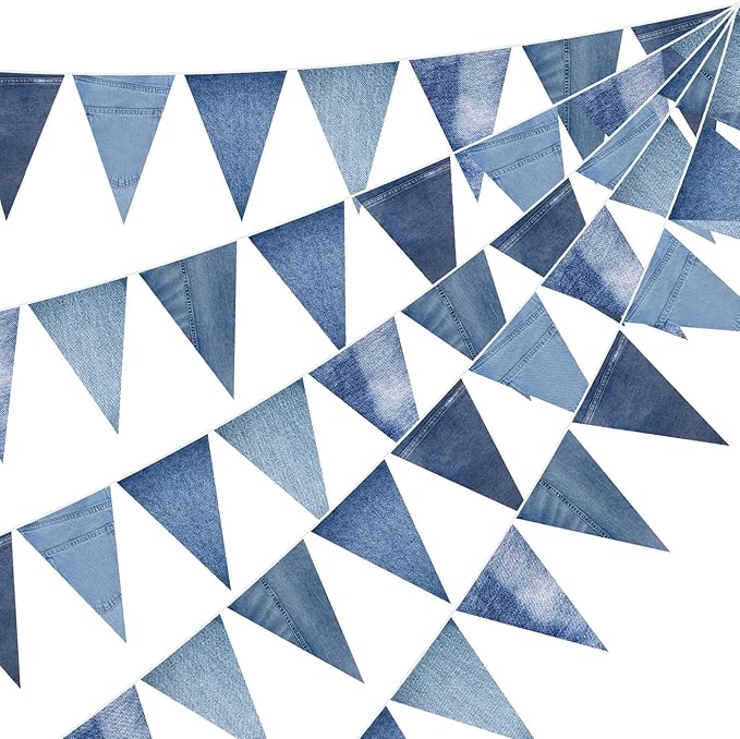 HESTYA 5 Pack 49 Ft Denim Pennant Banner, Blue Jean Theme Triangle Garland, Cowboy Western Party Decorations, Rustic Farmhouse Bunting for Baby Shower, Birthday, Graduation, Country Festival Supplies