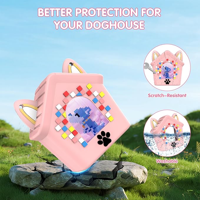 Silicone Case for Bitzee Doghouse Interactive Digital Pet, Shockproof Protective Cover for Doghouse Bitzee Virtual Electronic Pets Accessories with Lanyard (Pink)