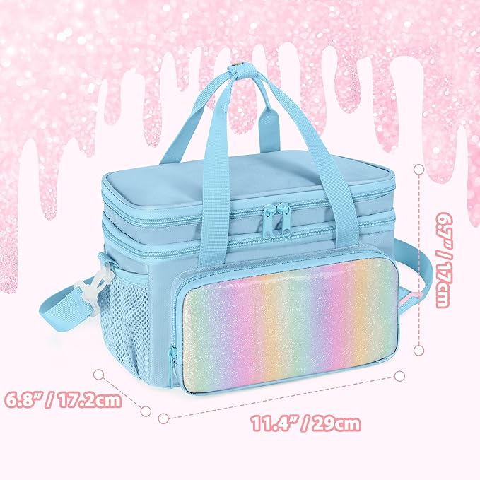 Carrying Case Compatible with Barbie Doll Clothes, Doll Accessories Storage Organizer, Double Layer Design, with Handle and Detachable Shoulder Strap, Case only (Blue)