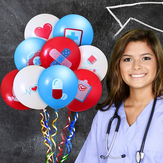 Sumind 60 Pieces Nurse Balloons Party Decoration Supplies Nursing Latex Balloons Nurse Graduation Party Decorations for Nursing Graduation RN Themed Parties