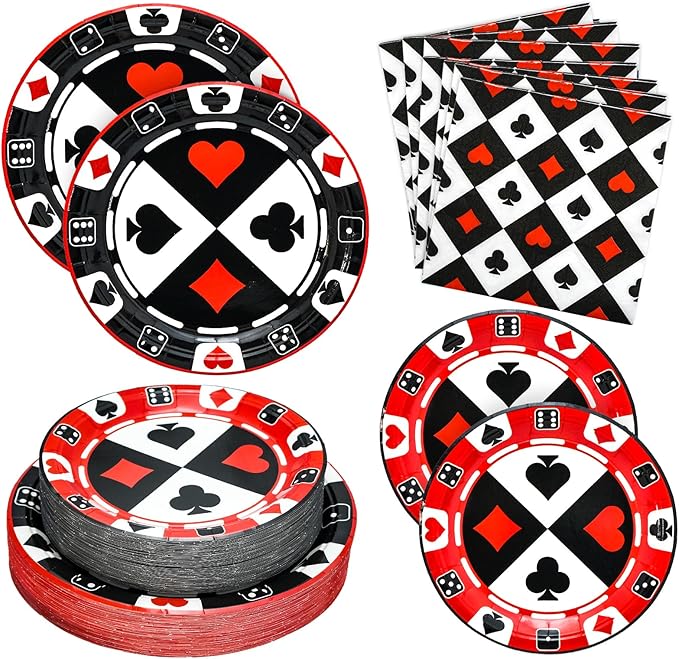 180PCS Casino Party Supplies Serve 60, Poker Party Paper Plates and Napkins Kit for Casino Night Poker Club Birthday Party Decorations, Includes Dinner Plates, Dessert Plates, Napkins