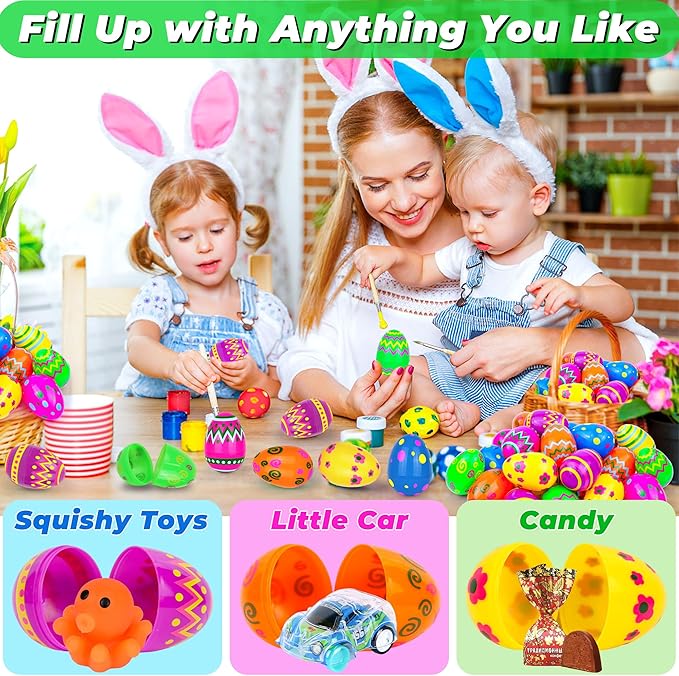 36 Pack Plastic Printed Easter Eggs, 3.15'' Tall Fillable Empty Eggs Bulks for Easter Eggs Hunt, Easter Basket Stuffers Fillers, Classroom Prize Supplies, Filling Treats and Party Favors