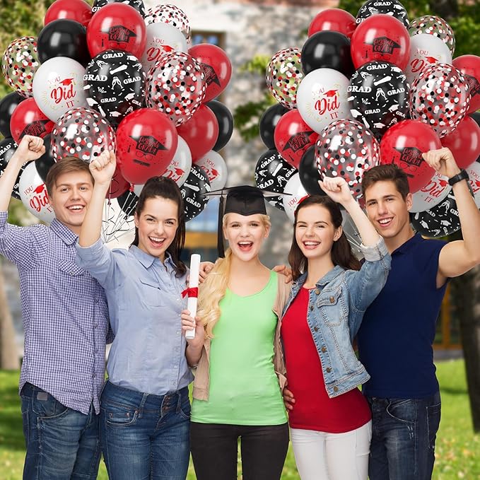Graduation Party Decorations Balloons Set, 50PCS 12 Inch Black Red White Confetti Party Latex Balloon for Class Of 2025 Graduation Party Decoration Supplies