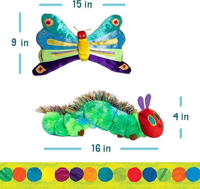 KIDS PREFERRED World of Eric Carle, The Very Hungry Caterpillar Butterfly Reversible Stuffed Animal Plush Toy, 16",Green