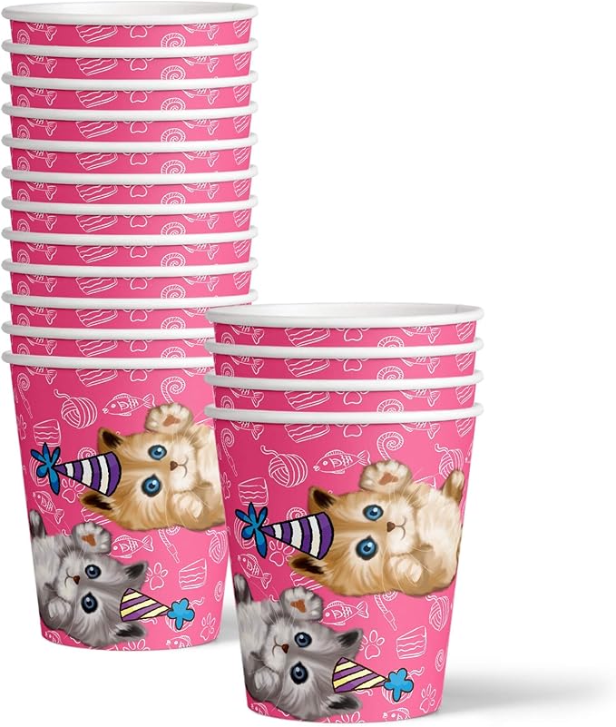 Kitty Cat Pink Kitten Birthday Party Supplies Set Plates Napkins Cups Tableware Kit for 16