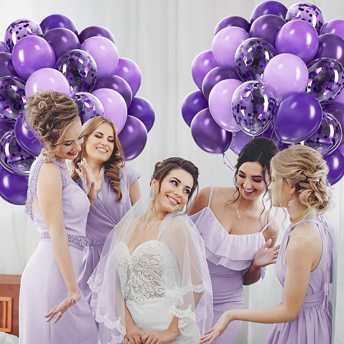60pcs Purple Balloons 12inch with Metallic Pastel Dark Purple Confetti Balloons for Purple Birthday Wedding Baby Shower Party Decorations
