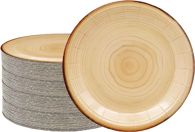 40Pcs Wood Grain Party Supplies Wood Grain Paper Plates 7" Rustic Wood Slice Dessert Plates Camp-Fire Party Supplies Camping Woodland Animal Baby Shower Lumberjack Theme Birthday Part y Decorations