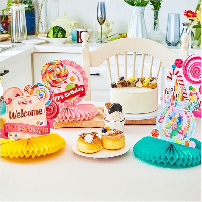 10 Pieces Candyland Party Decorations Candyland Table Decorations Lollipop Table Honeycomb Centerpieces Decor for Candy Theme Birthday Party Supplies Tables Decor Baby Shower Halloween Spooky Candy